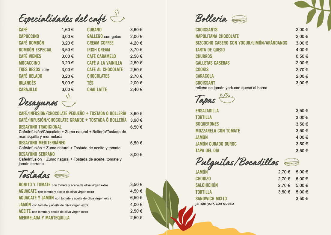 Vista previa de la carta de Cafe de Kali
